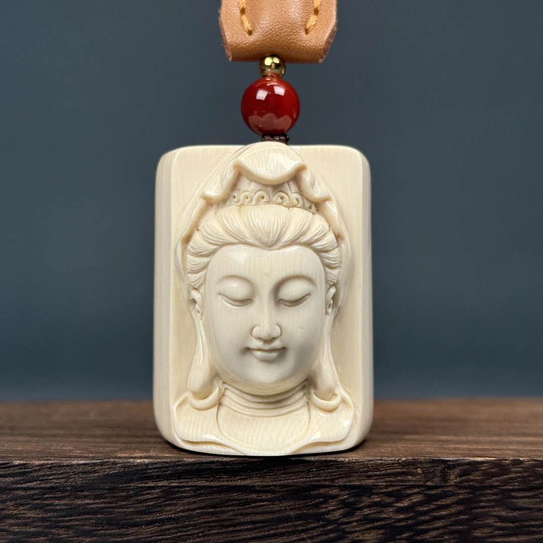 H83-17天然猛犸牙雕刻观音 31.9*41*23mm支持鉴定 假一罚四