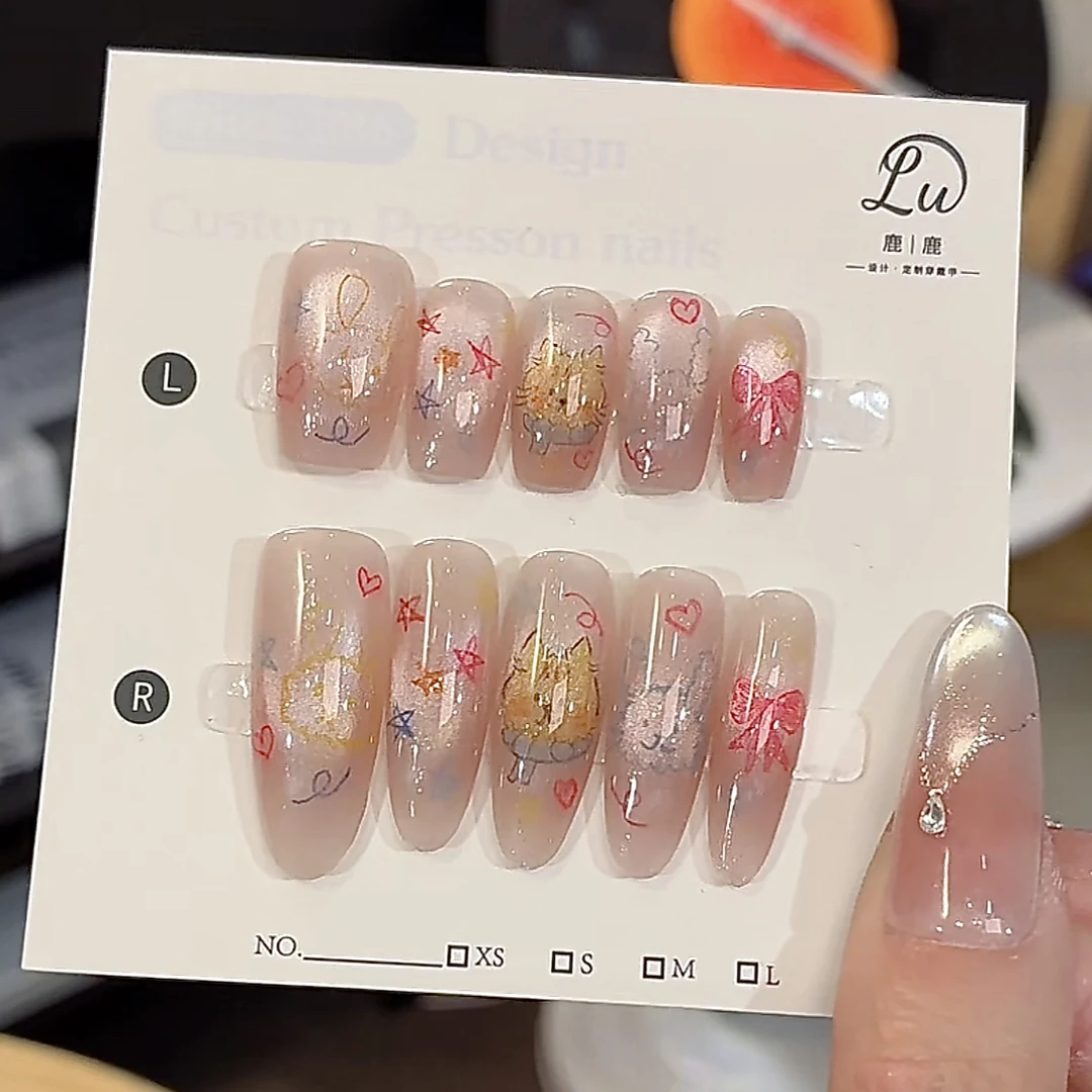 【童趣-彩铅手绘】鹿鹿家-纯手工穿戴甲彩色铅笔手绘美甲X