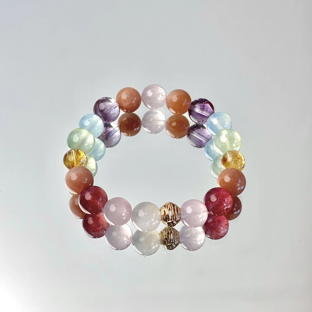 【好运将至】紫水晶黄水晶黄发晶太阳石10mm手串面小仙多样性发其一