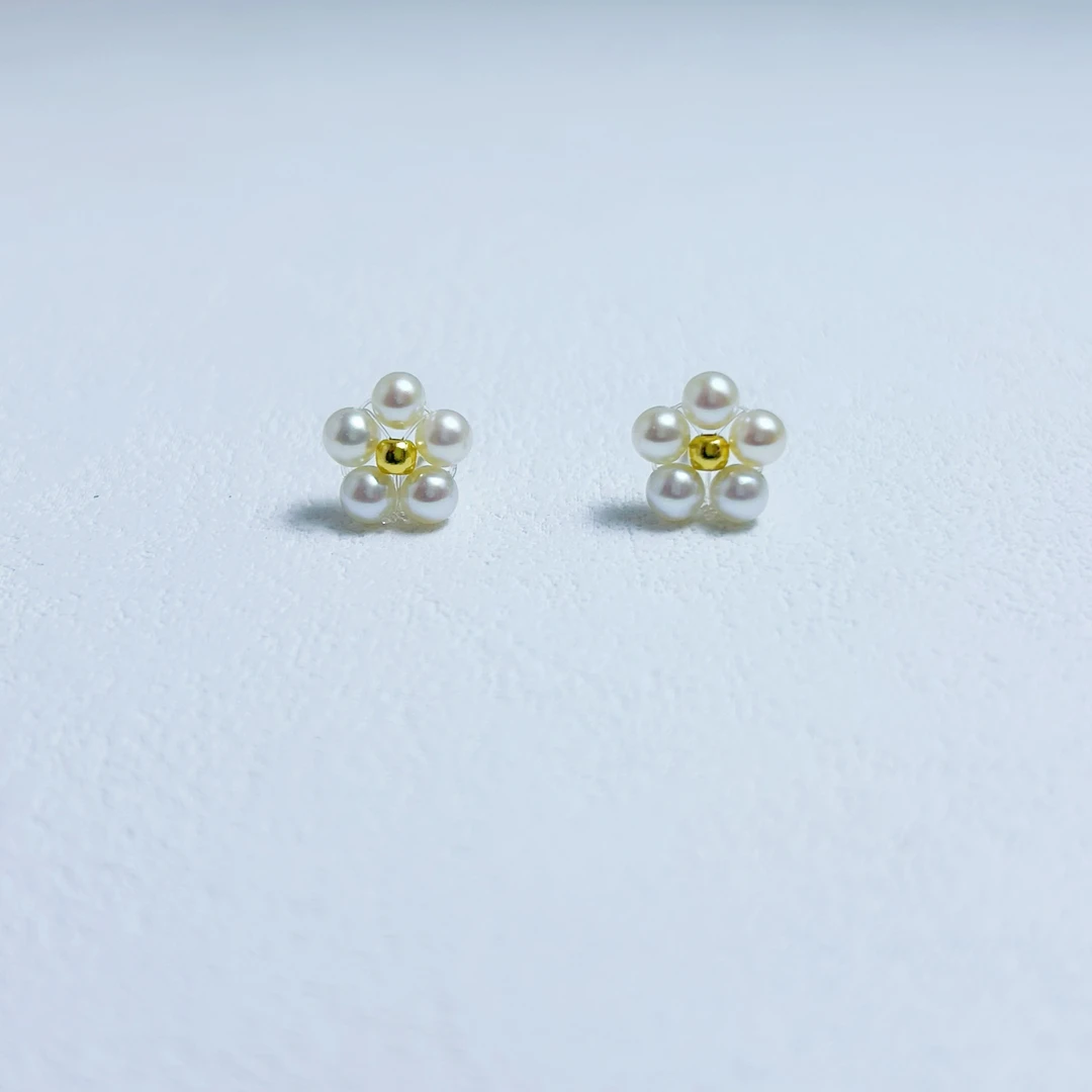 花花珍珠耳钉 天然淡水珍珠耳饰 纯手工编织 气质时尚 s925银