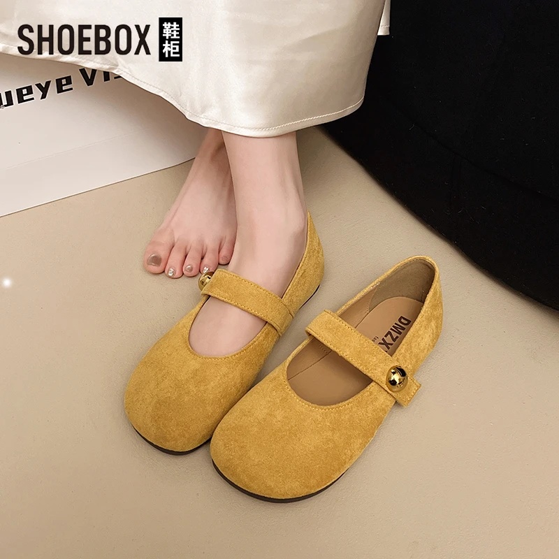 SHOEBOX鞋柜一字带玛丽珍鞋女2025秋季新款软底浅口单鞋豆豆鞋