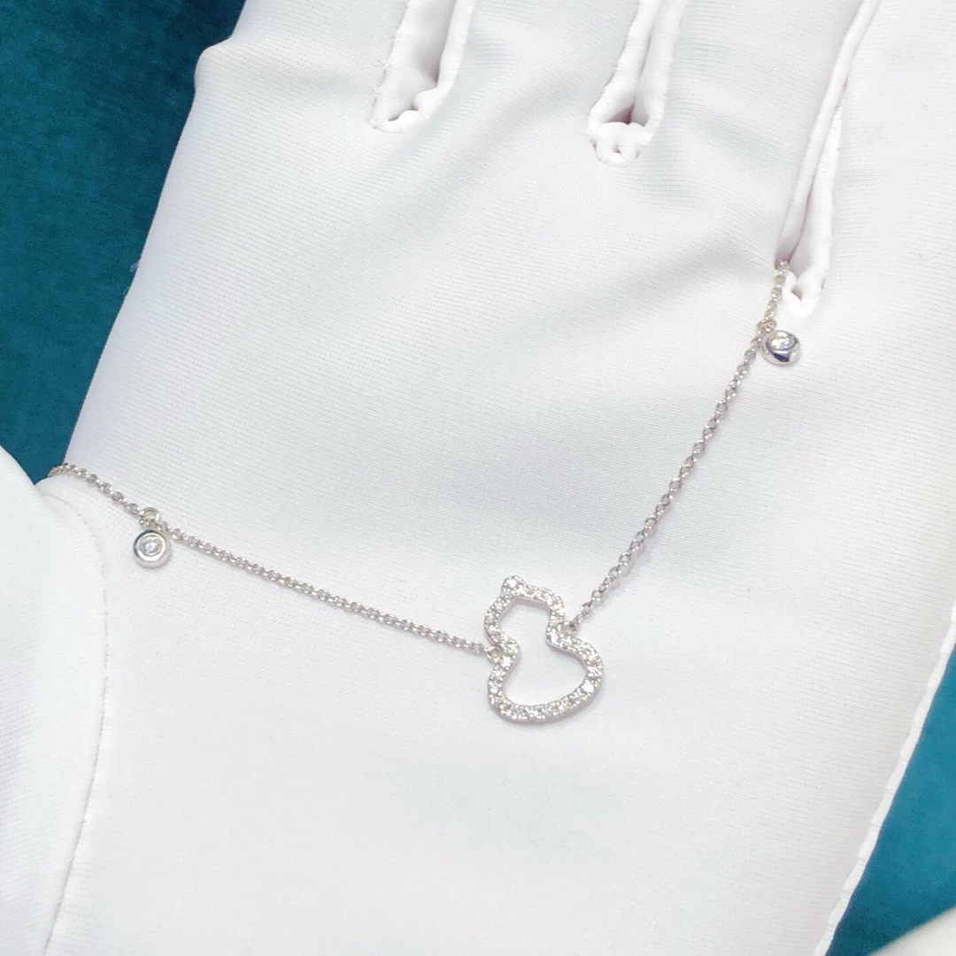 99新 Qeelin 麒麟镂空白金满钻葫芦手链，搭配两颗流苏钻石全长18