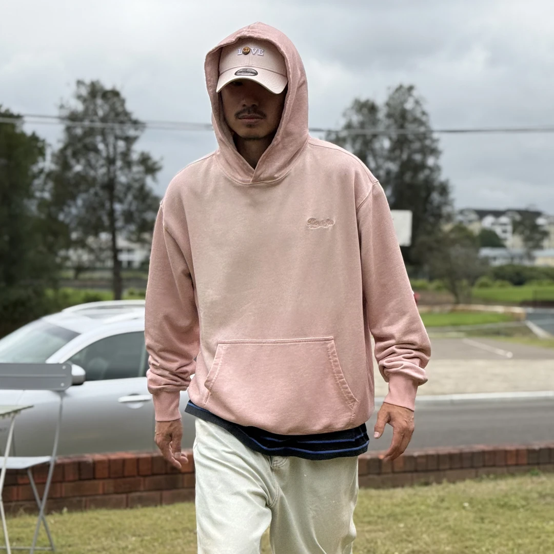 DAT美式复古重磅420克毛圈脏脏做旧渐染喷马骝宽松落肩袖连帽卫衣