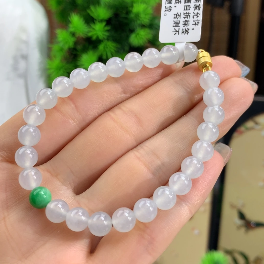 翡翠手链未镶嵌冰胶白月光手链卡6.8m m