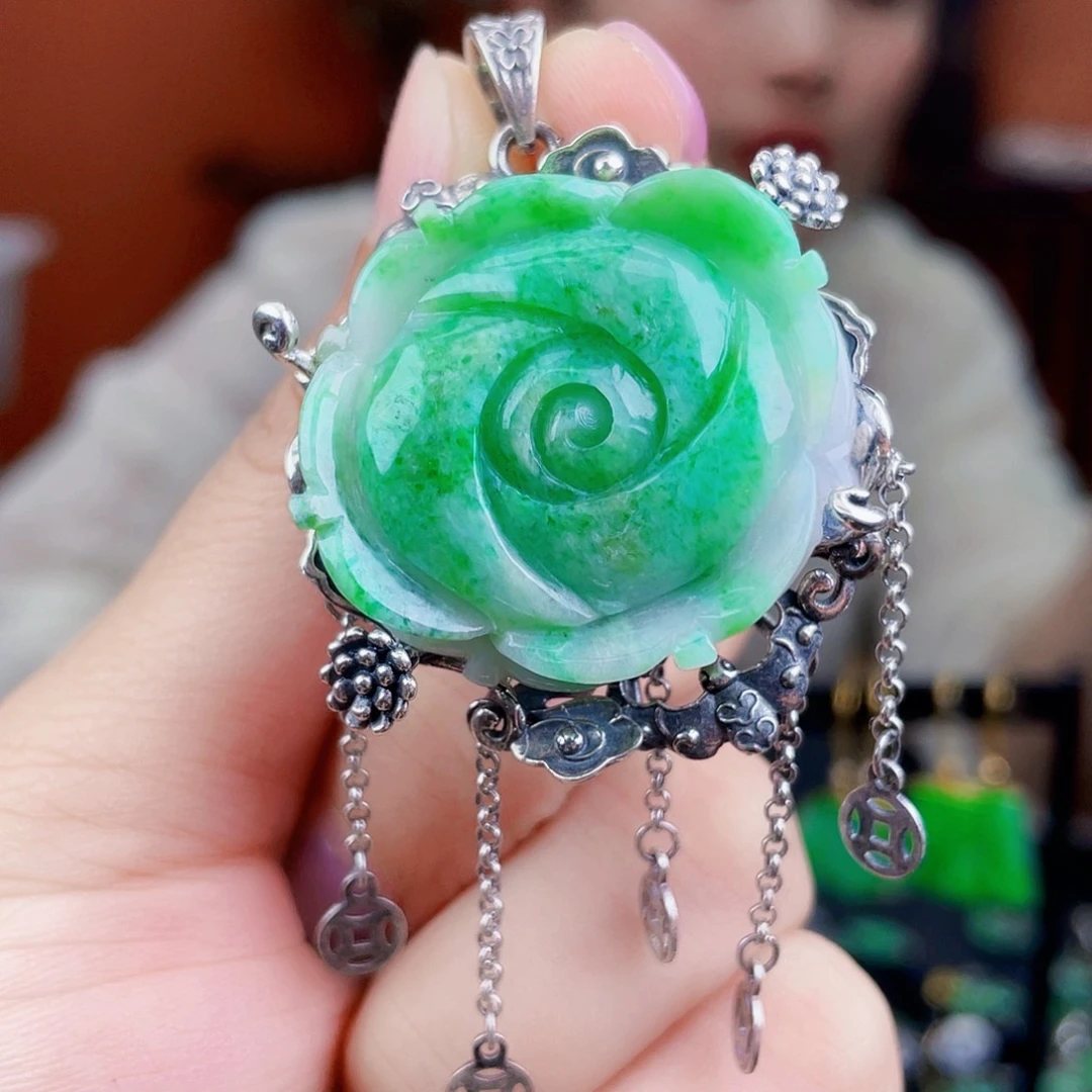 翡翠银S925镶嵌耳饰饰品