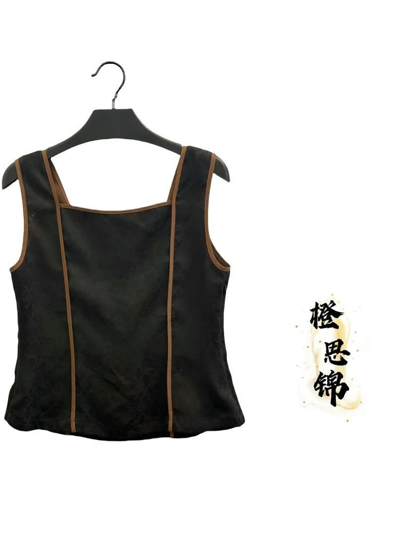 【橙思锦】桑蚕丝古法工艺花萝香云纱通勤复古吊带25033