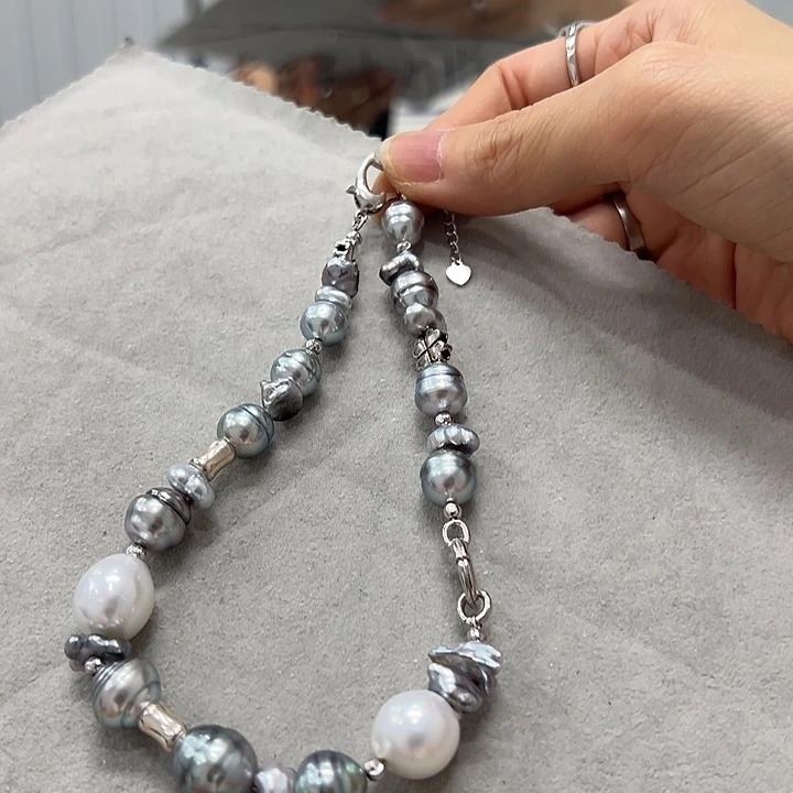 颈饰银S925镶嵌海水珍珠小*皮