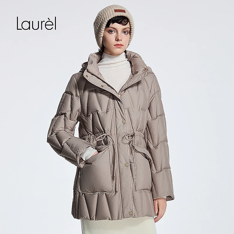 【丽公主专享】Laurel劳芮25秋奶茶咖色抽绳收腰连帽L354L03200