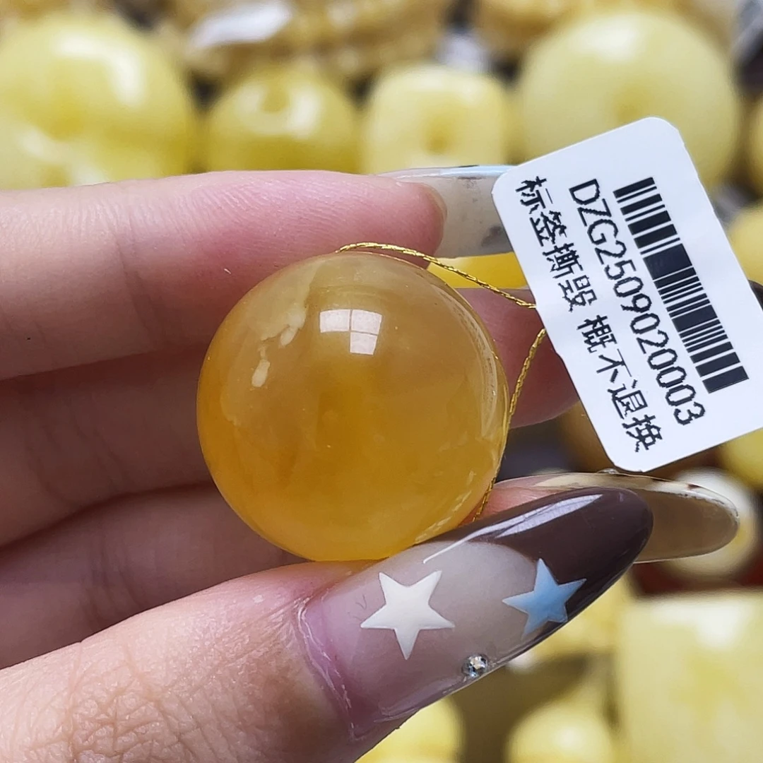 琥珀未镶嵌裸石22.5mm圆珠瑕疵