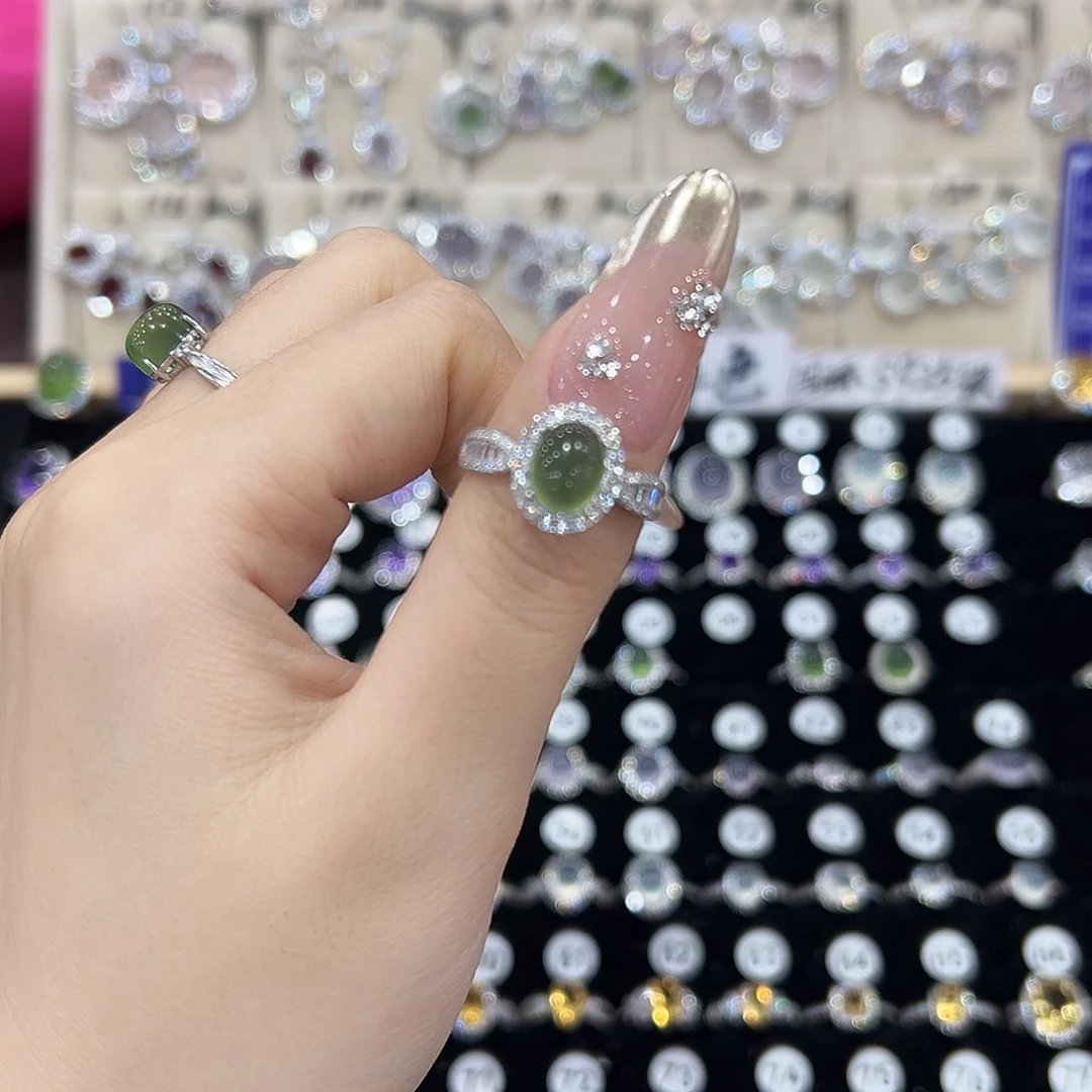 嘟***1蛇纹石玉银S925镶嵌戒指