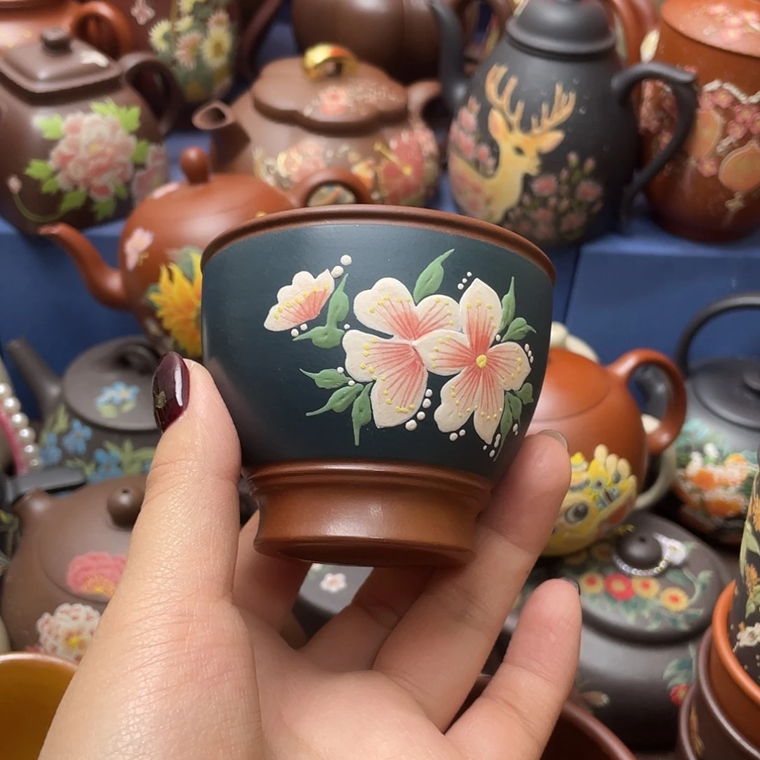 红泥茶杯紫砂主人杯129cc