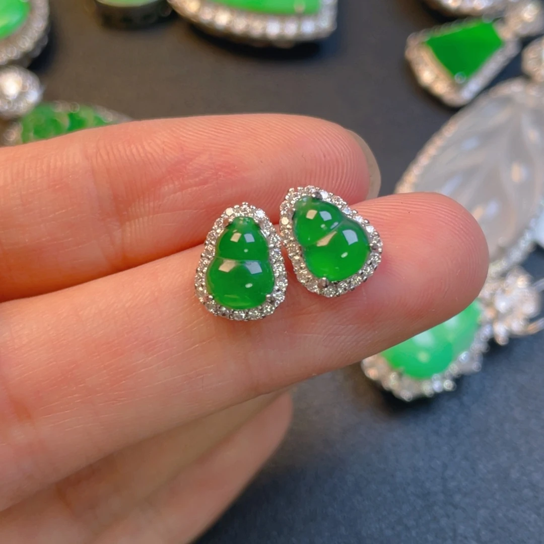 翡翠银S925镶嵌吊坠(不含链)耳钉