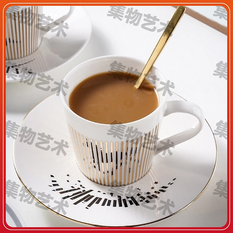 动态倒影复古镜面杯创意陶瓷下午茶咖啡杯家用水杯轻奢碟现货精致