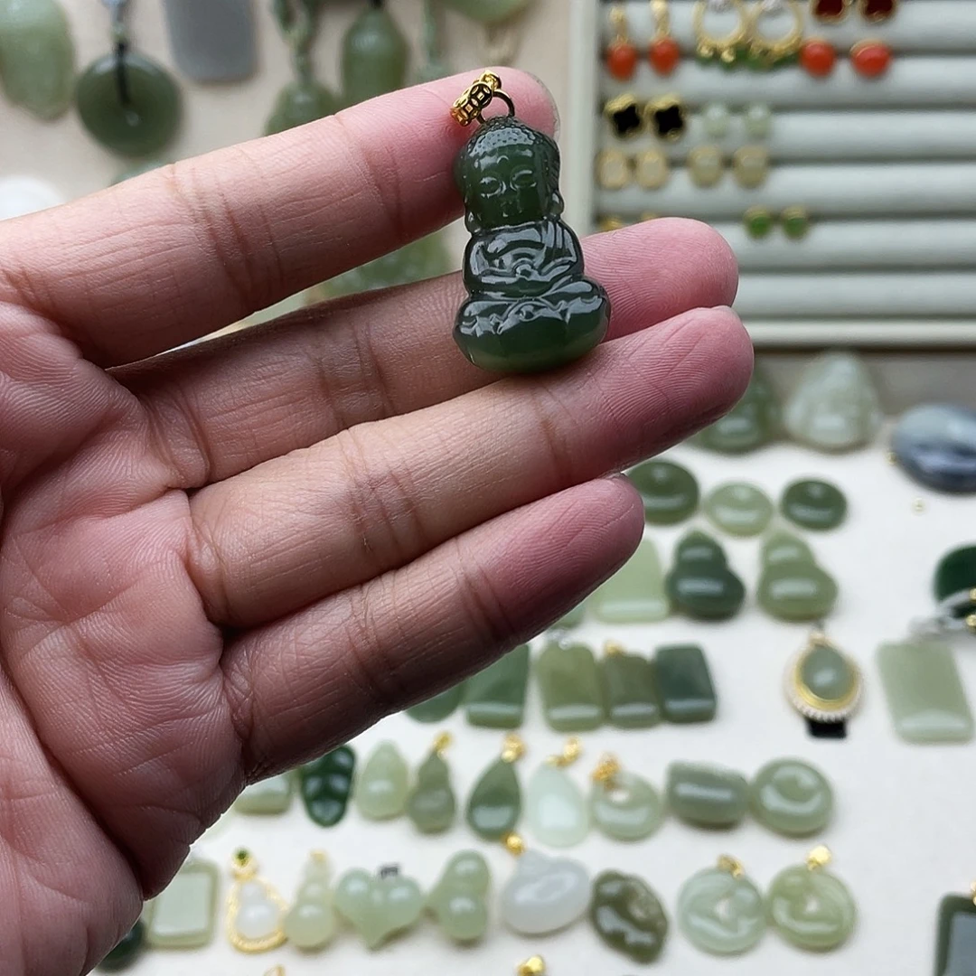 和田玉银S925镶嵌吊坠(不含链)