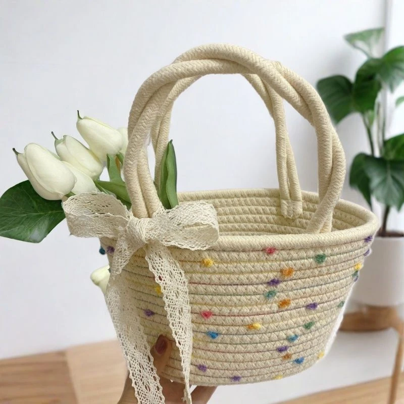 田园风手工编织包手拎包收纳夏季纯色ins文艺汉服搭配满月鸡蛋篮