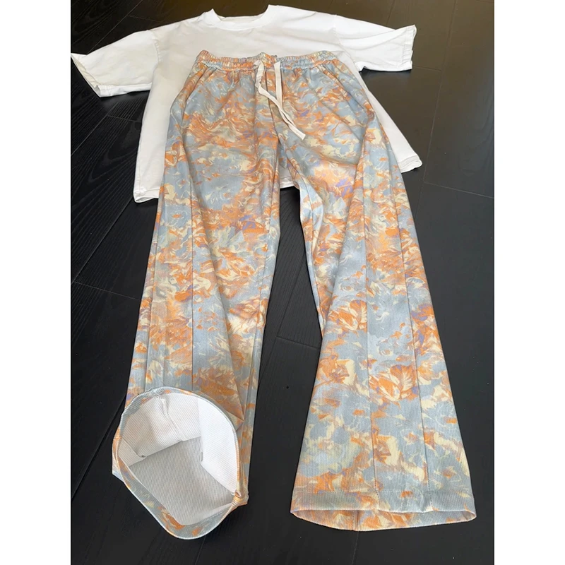 多巴胺扎染印花裤子男夏季新款高级感痞帅裤子宽松显瘦窄版直筒裤