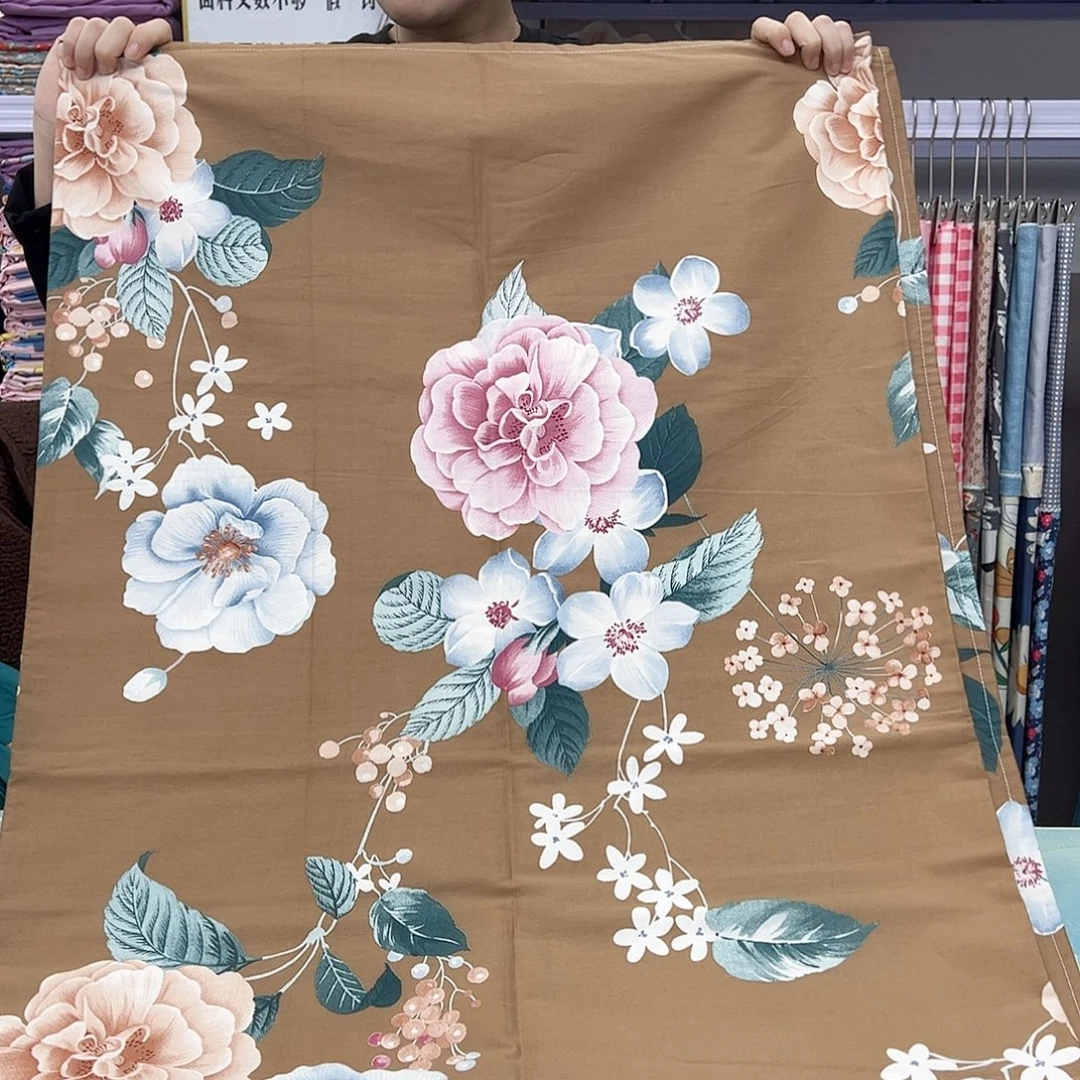 棉棉棉床单咖色花开