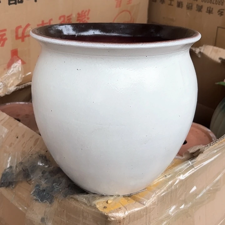 紫砂茶碗大白盆不完美白口径25*24