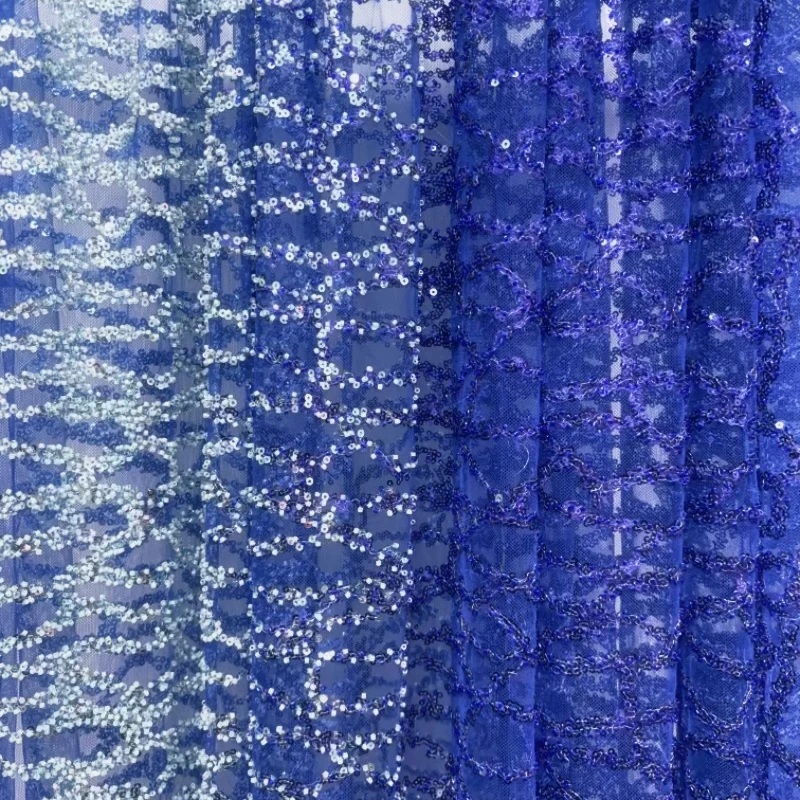 钉珠刺绣正反双面两色高密度网纱布料 时尚晚礼服舞蹈连衣裙服装