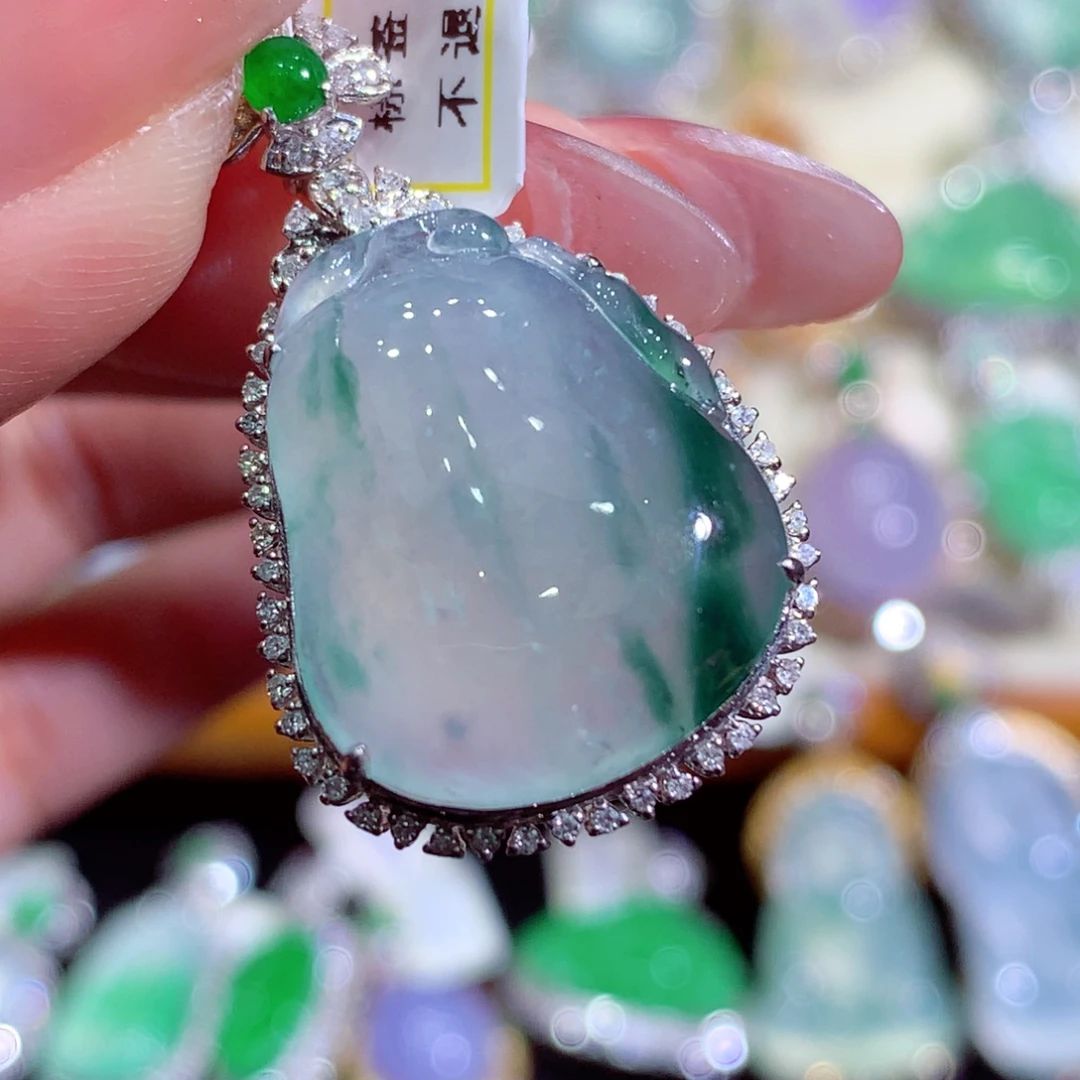 翡翠18K金镶嵌吊坠(不含链)