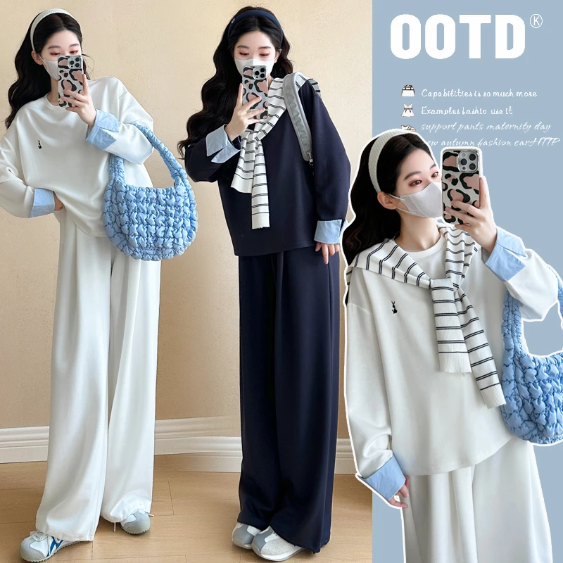 R129#2.23 春季新品孕妇大码休闲宽松时尚减龄慵懒风卫衣套装猪鼻