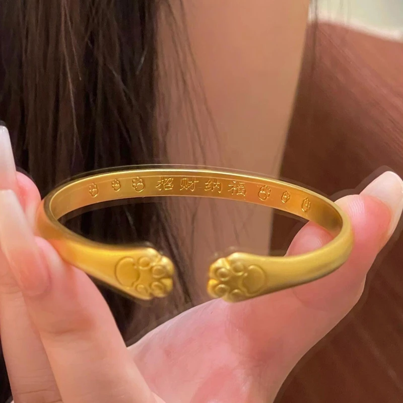 铜合金手镯 【新人福利】电镀真k古法猫爪面开口手镯手环送女友3128