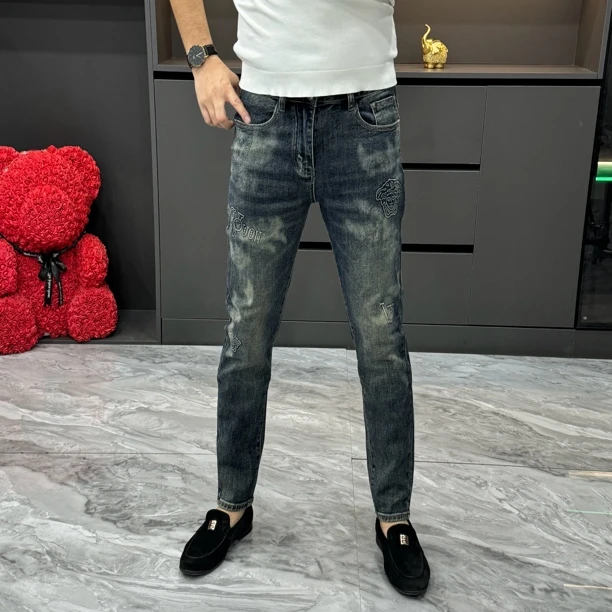 2225-秋季高品质男士时尚印花欧货修身小脚牛仔裤休闲百搭潮流