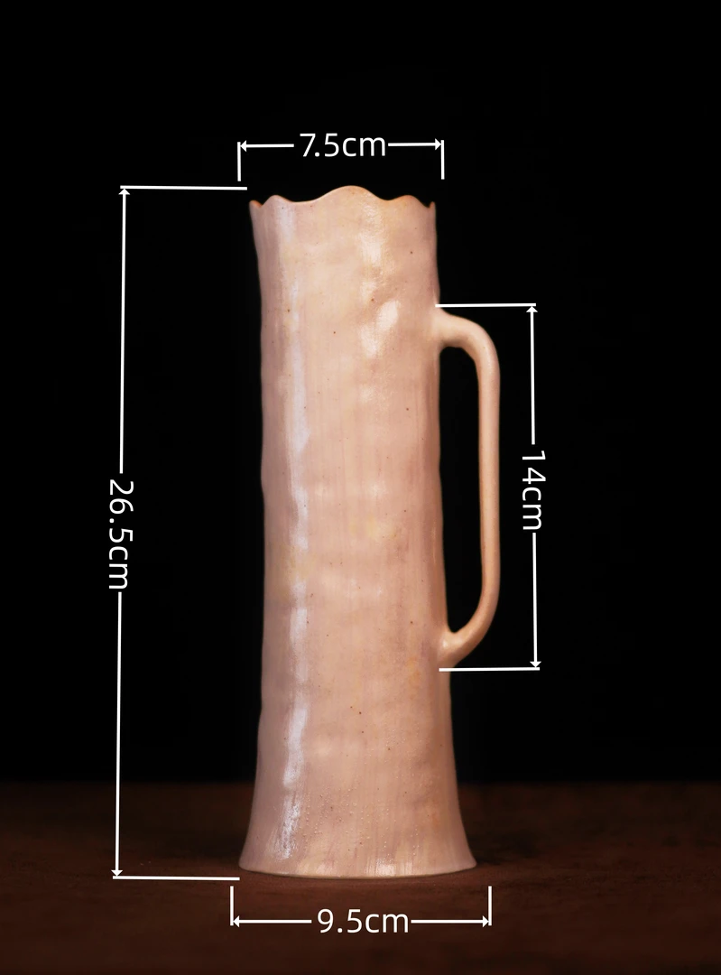 法式乡村单柄花瓶 侘寂风米白肌理花器 民宿咖啡馆软装插花瓶
