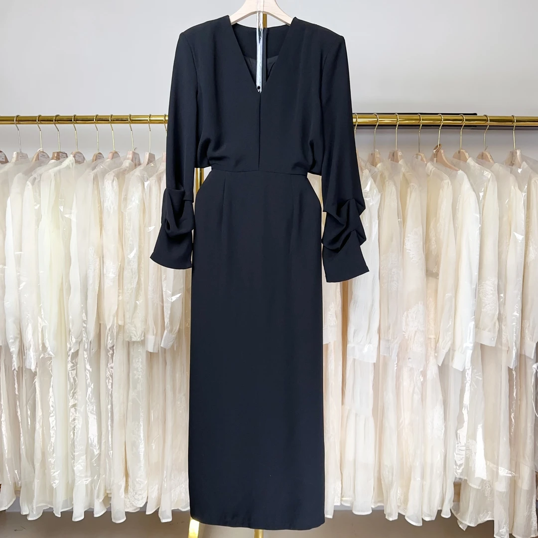 【RG5113】2025年轻奢新款时尚收腰气质百搭黑色新款减龄显瘦连衣裙