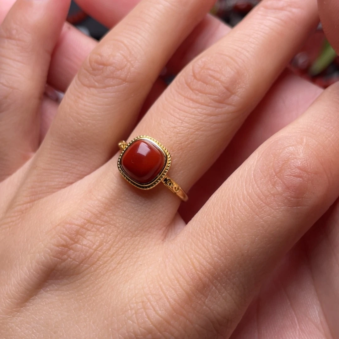 【闪购商品】南红玛瑙方戒银S925镶嵌