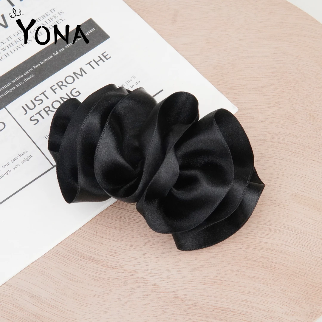 【TH081】高级感缎带韩版褶皱木耳边发夹饱满马尾头饰百搭纯色发饰