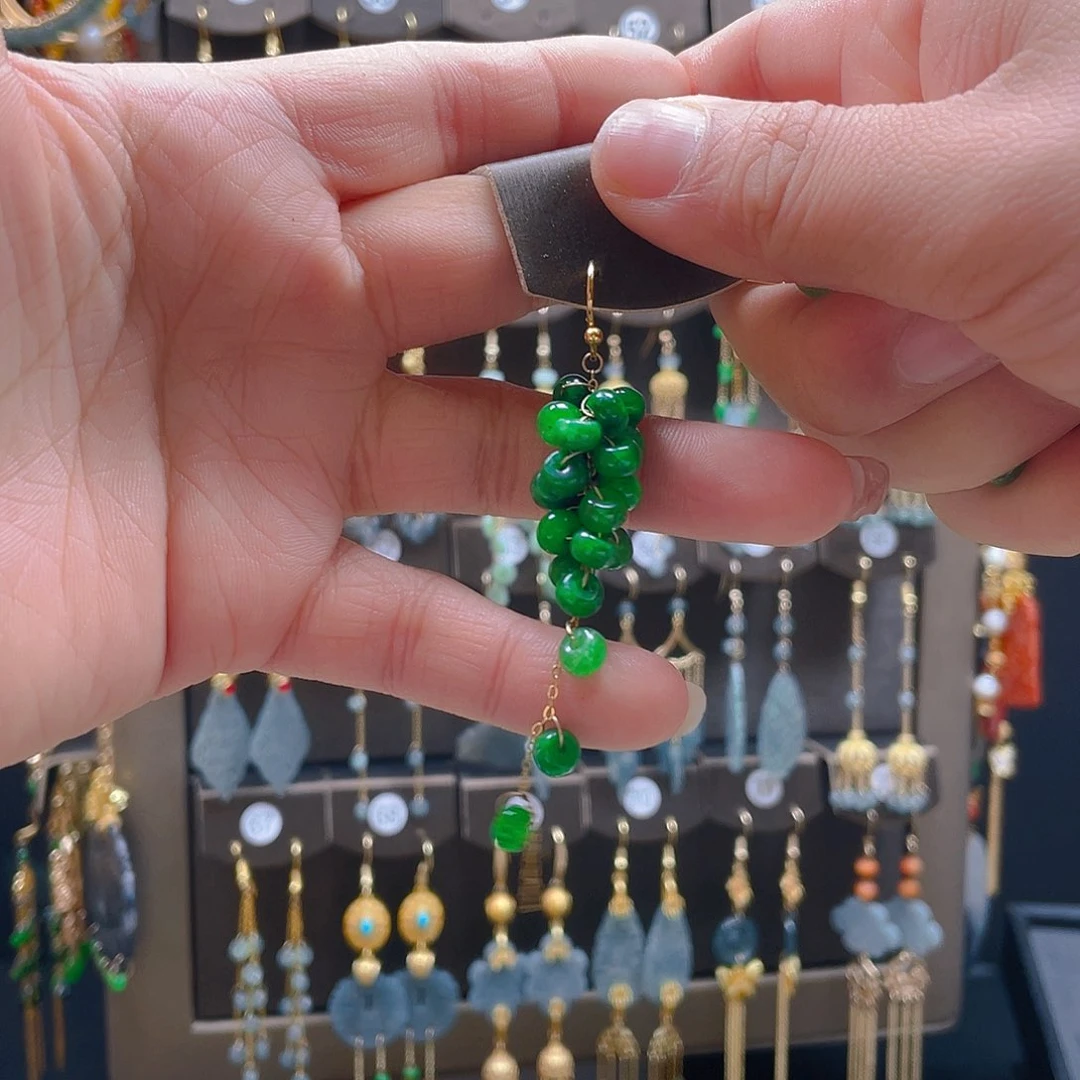 翡翠耳饰合金爱****子翡翠饰品