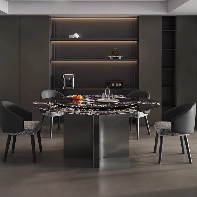 大理石餐桌意式极简大小户型圆形奢石餐桌高档设计款客厅2024新款