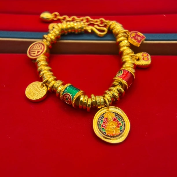 足银珐琅手链 Y 韦雪同款盘缠手链 盘缠在手吃喝不愁（黄财神手链）