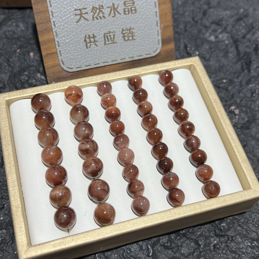 【月月家】W051天然水晶 顺发猫眼红兔毛通孔单珠 多样性发其一