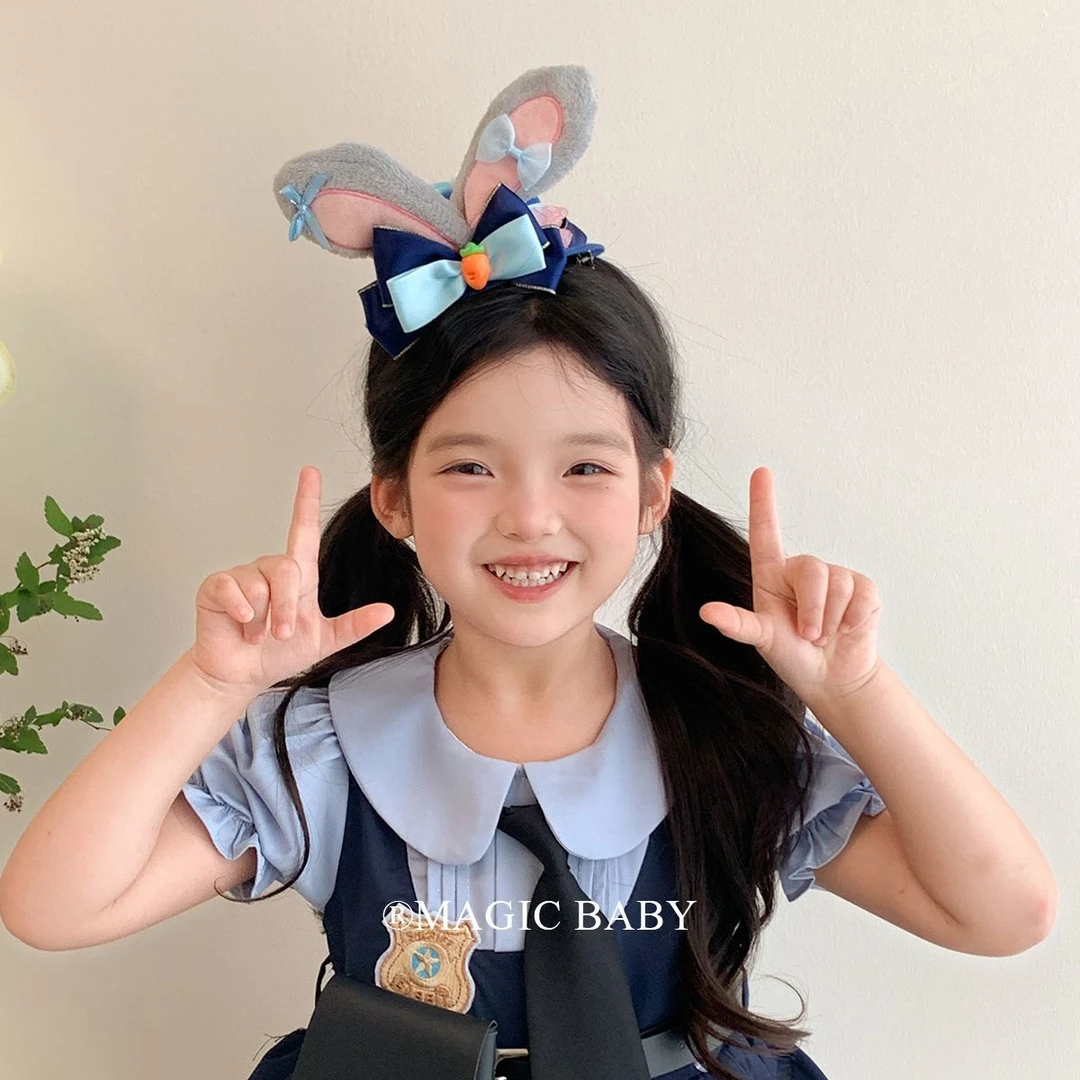 儿童卡通立体兔子警官帽子发夹女童朱迪兔耳朵发饰六一儿童节头饰