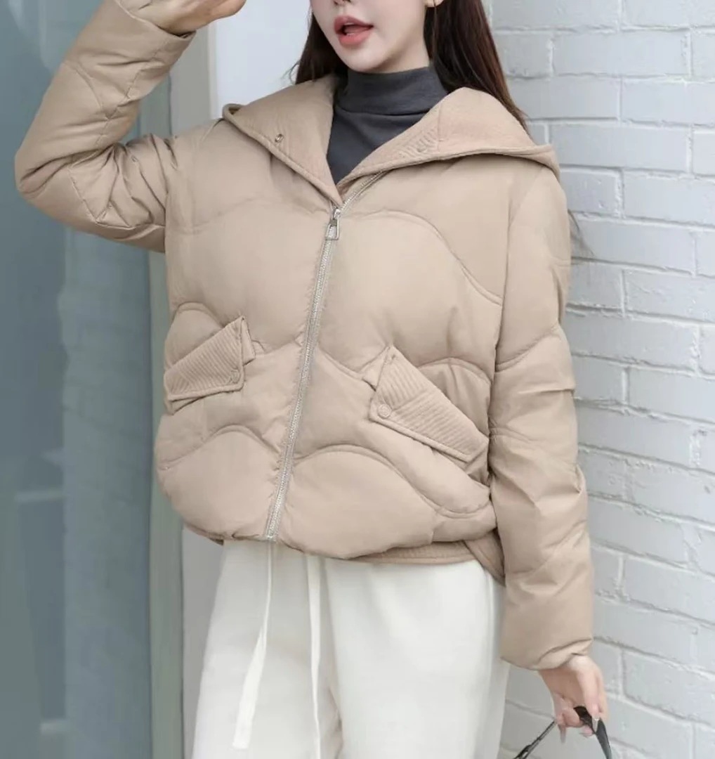 2026新款卡其色连帽气质女装时尚加厚羽绒服外套