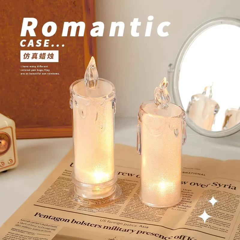 ins风床头led小夜灯可爱卧室学生宿舍浪漫灯饰仿真蜡烛氛围装饰灯