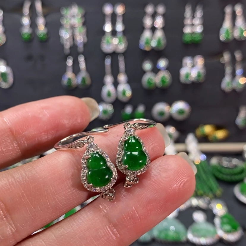 【闪购商品】翡翠耳饰银S925镀金镶嵌