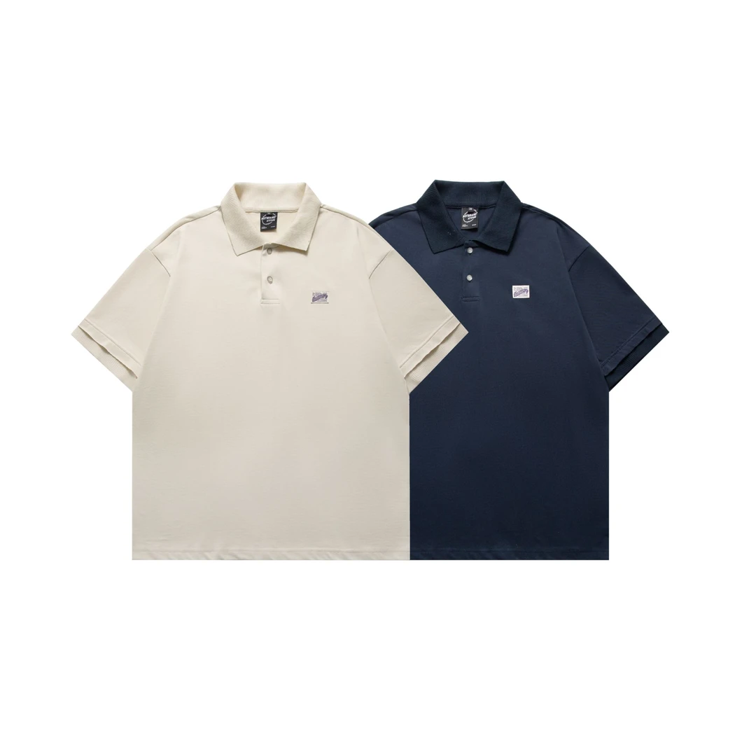夏季复古设计粗螺纹假两件短袖Polo衫拼接针织纯棉假两件polo衫男