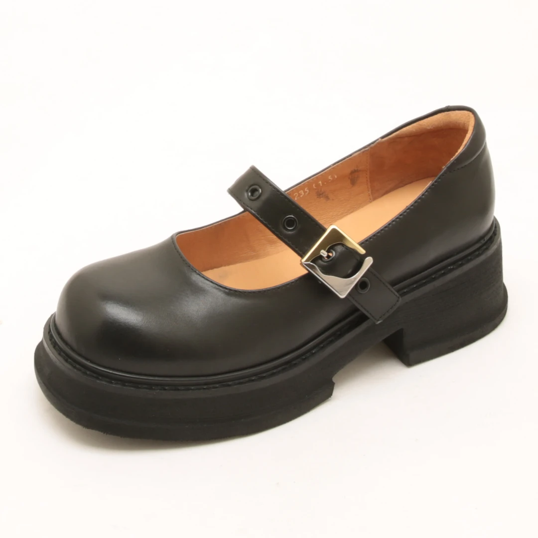 6498春季新款圆头轻便厚底乐福单鞋松紧一字带休闲百搭玛丽珍女鞋