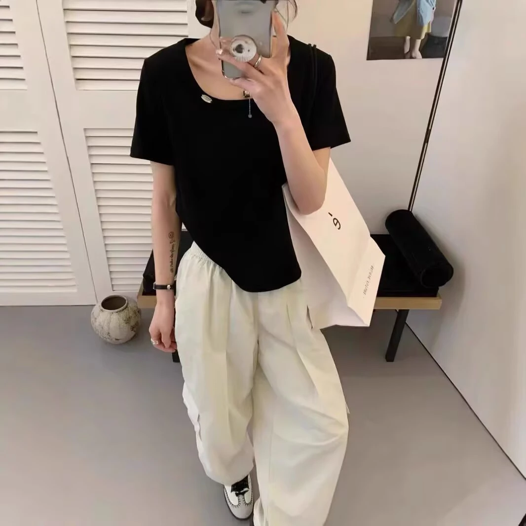 F09圆领净版纯色百搭夏季打底衫（衣长56左右）