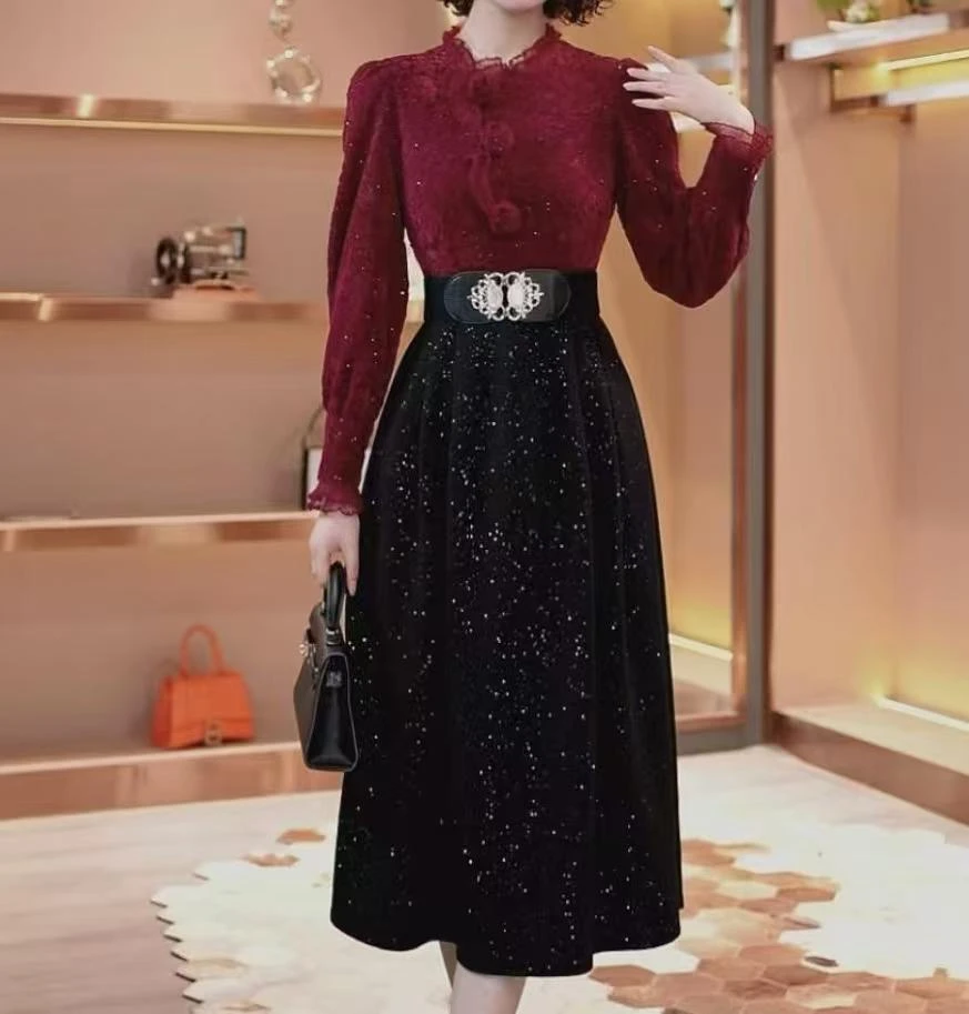 名媛轻奢小礼服复古绣花高级感气质时尚连衣裙女-86018