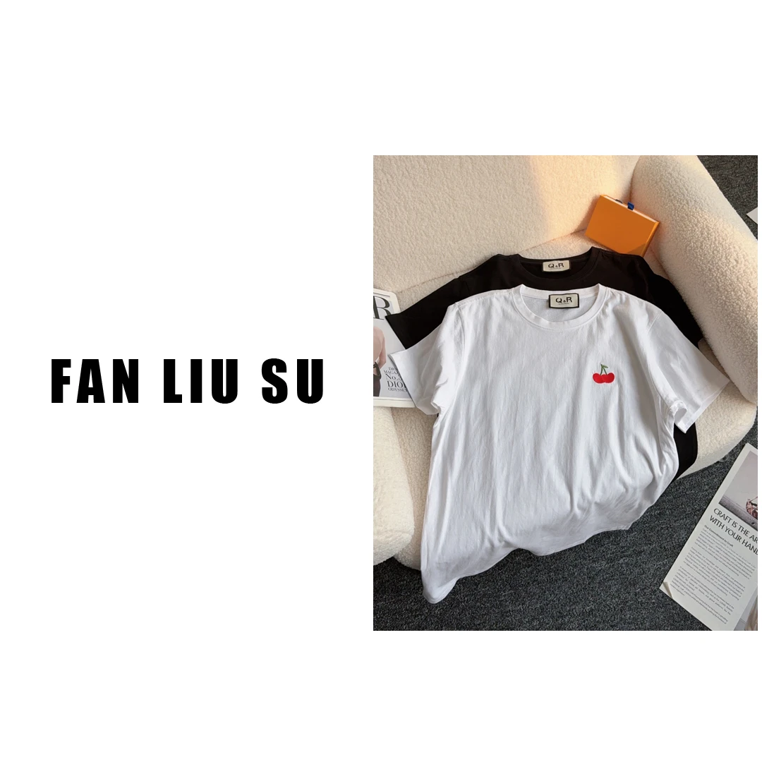 圆领套头刺绣短袖T恤女垂坠感2025夏季女款