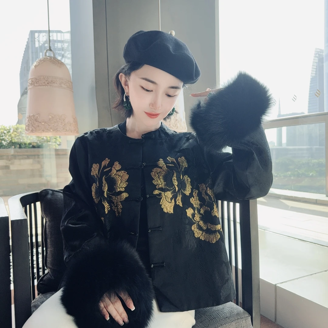 Betty Bairn【臻藏/老缎】新中式禅意收藏级老缎拼水貂棉外套Q7339