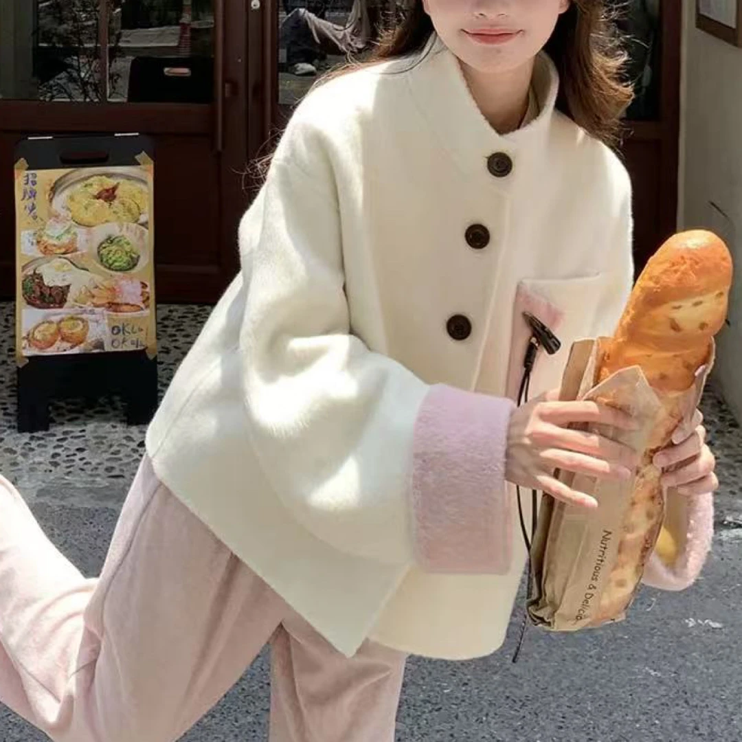 花花家立领标准常规款中长款直下摆白色系短款