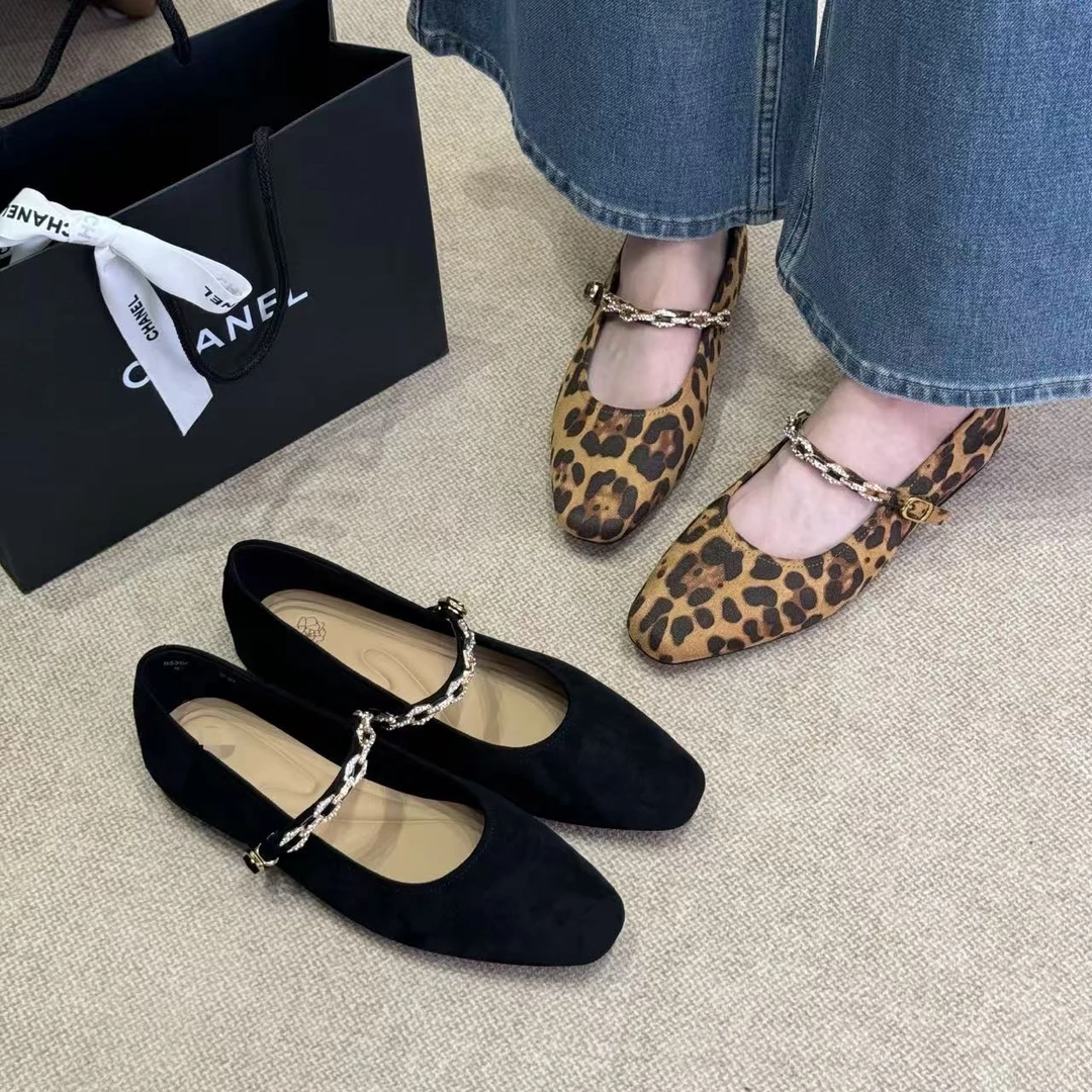豹纹秋季浅口单鞋秋冬加绒浅口鞋女鞋春季平底鞋粗跟903-1
