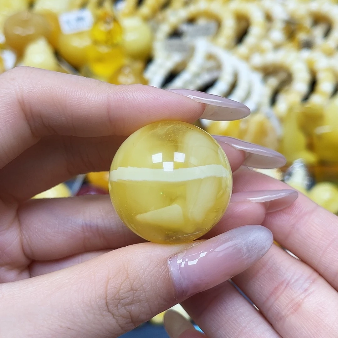 蜜蜡未镶嵌裸石圆珠28.3mm金沙