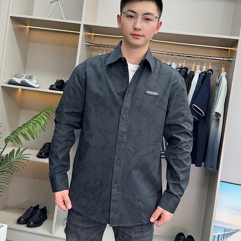 重磅纯棉撤柜男装暗花长袖衬衫外套男款春秋季潮流痞帅高级感衬衣