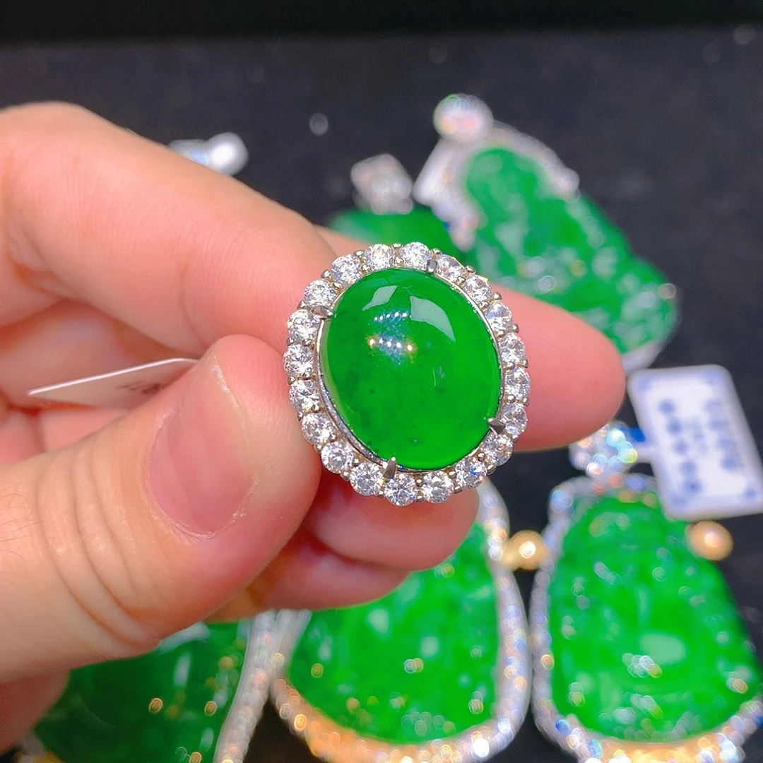 翡翠银S925镶嵌吊坠(不含链)翡翠